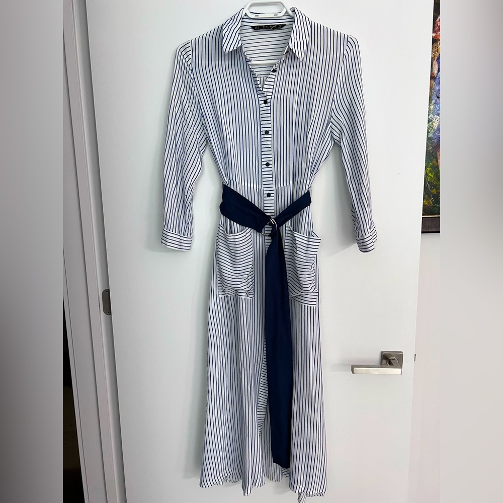 Zara Striped White and Blue Dress